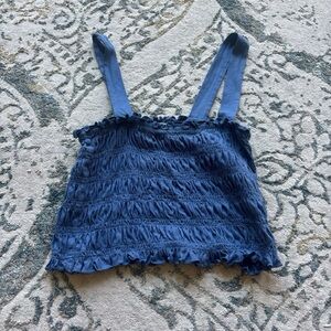 American Eagle Outfitters Blue Smocked Ruffle Crop Tank Top